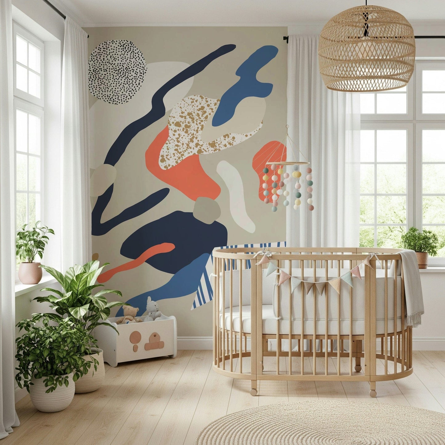 A graceful subtle pattern wall mural in cool, tranquil tones.