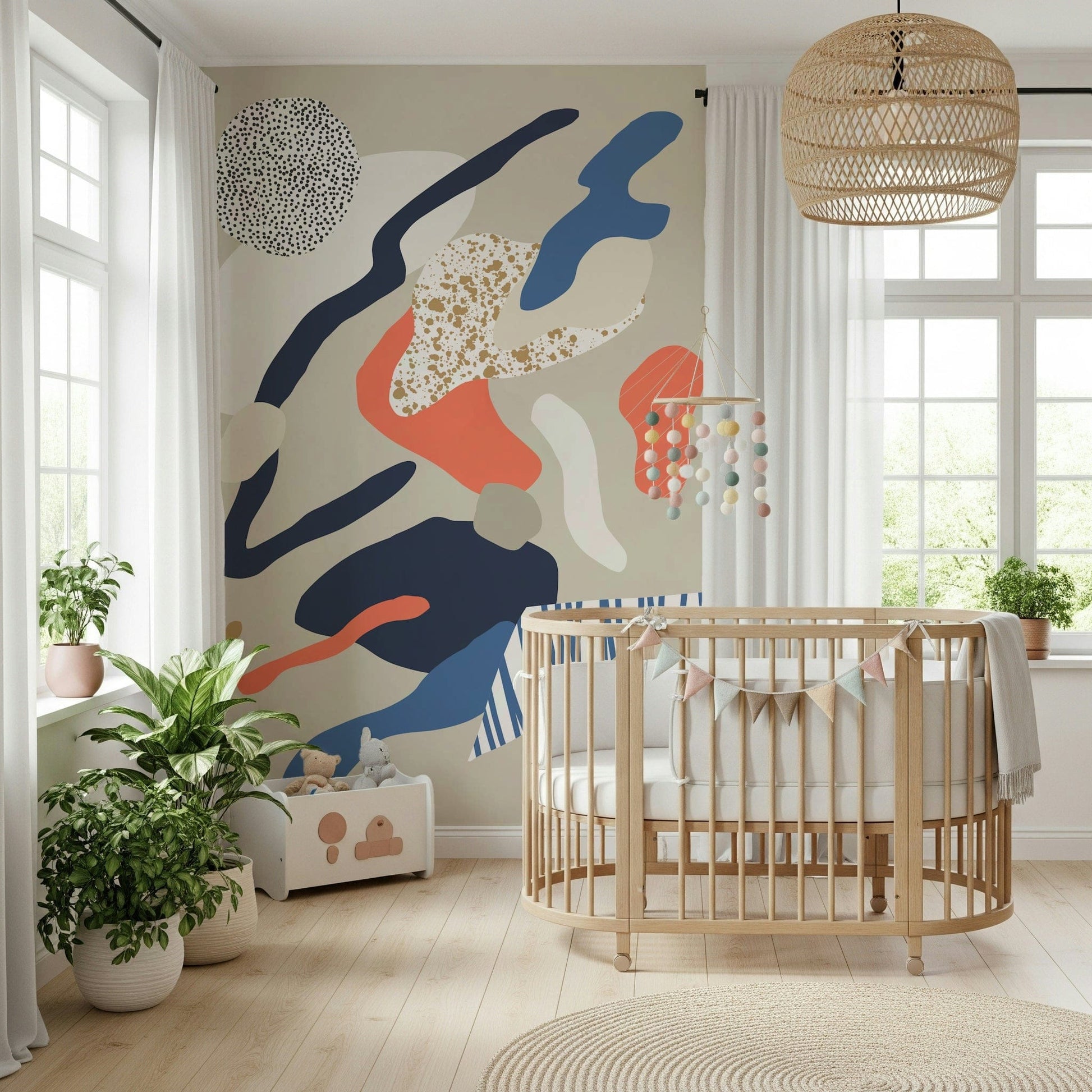 A graceful subtle pattern wall mural in cool, tranquil tones.