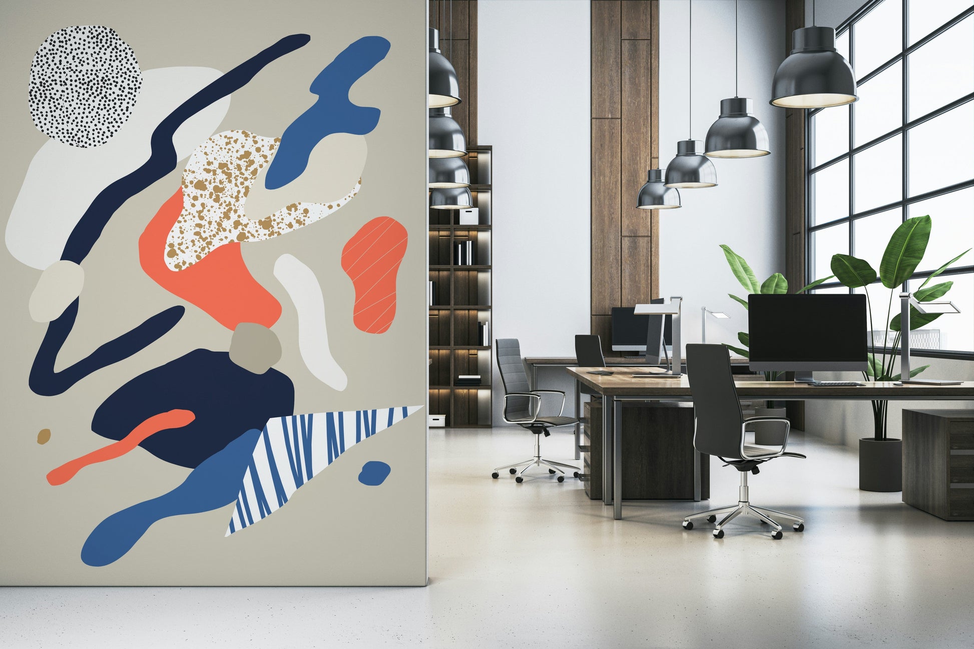 An artistic soft focus mural on minimalist wallpaper.