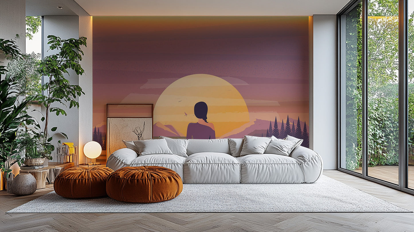 Stylish meditation sun motif wallpaper for rooms