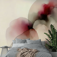 Misty botanical landscape wallpaper in a contemporary apartment hallway