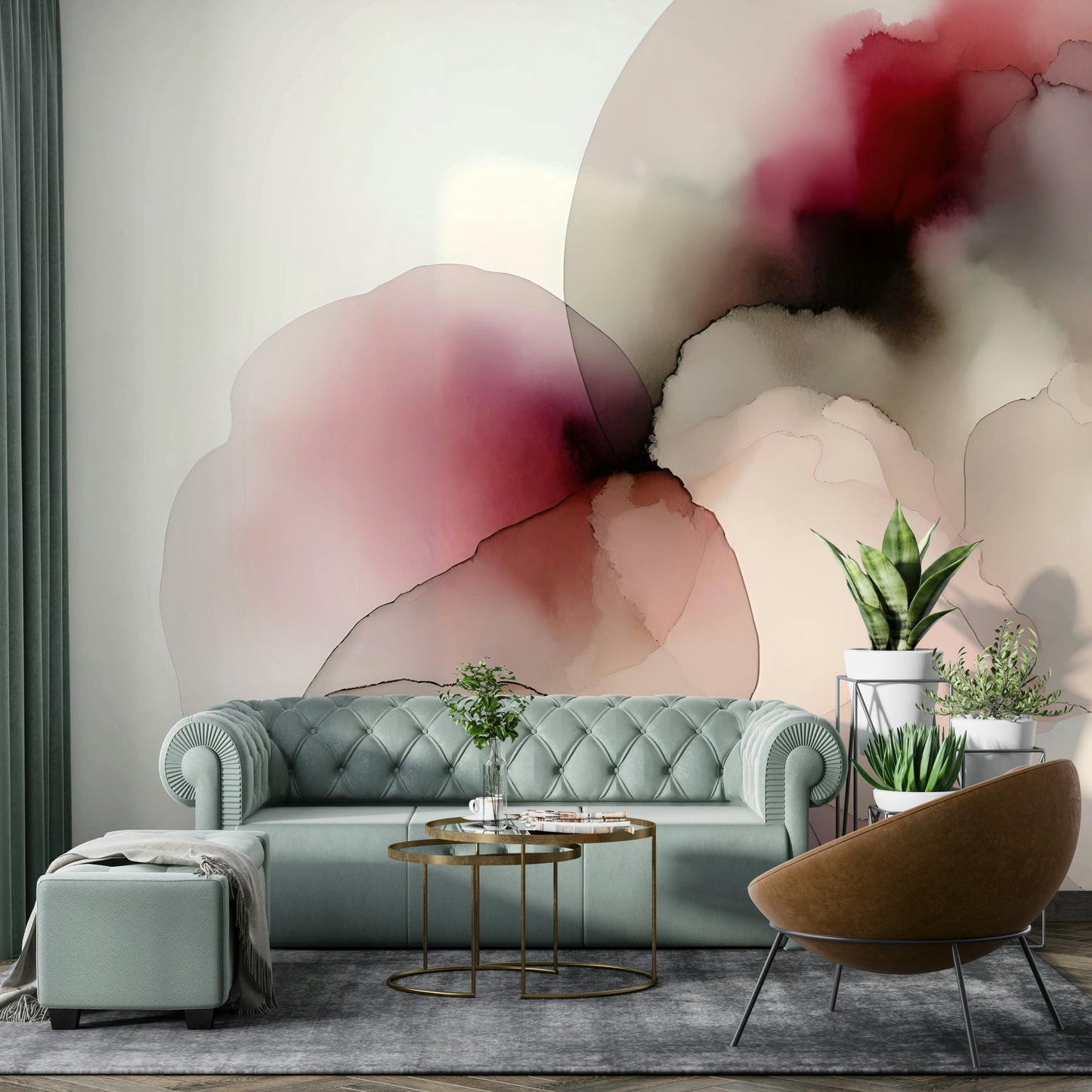 Neutral tone mountain scenery for a peaceful nursery wall decor