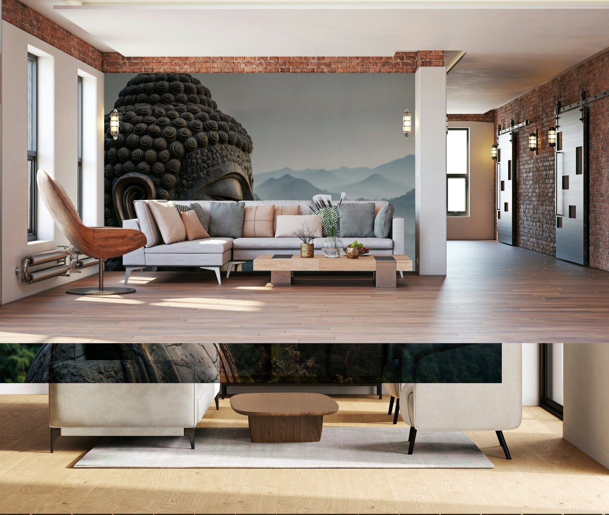 Calming Buddha artwork for a spa-themed bathroom wall in a luxury apartment.