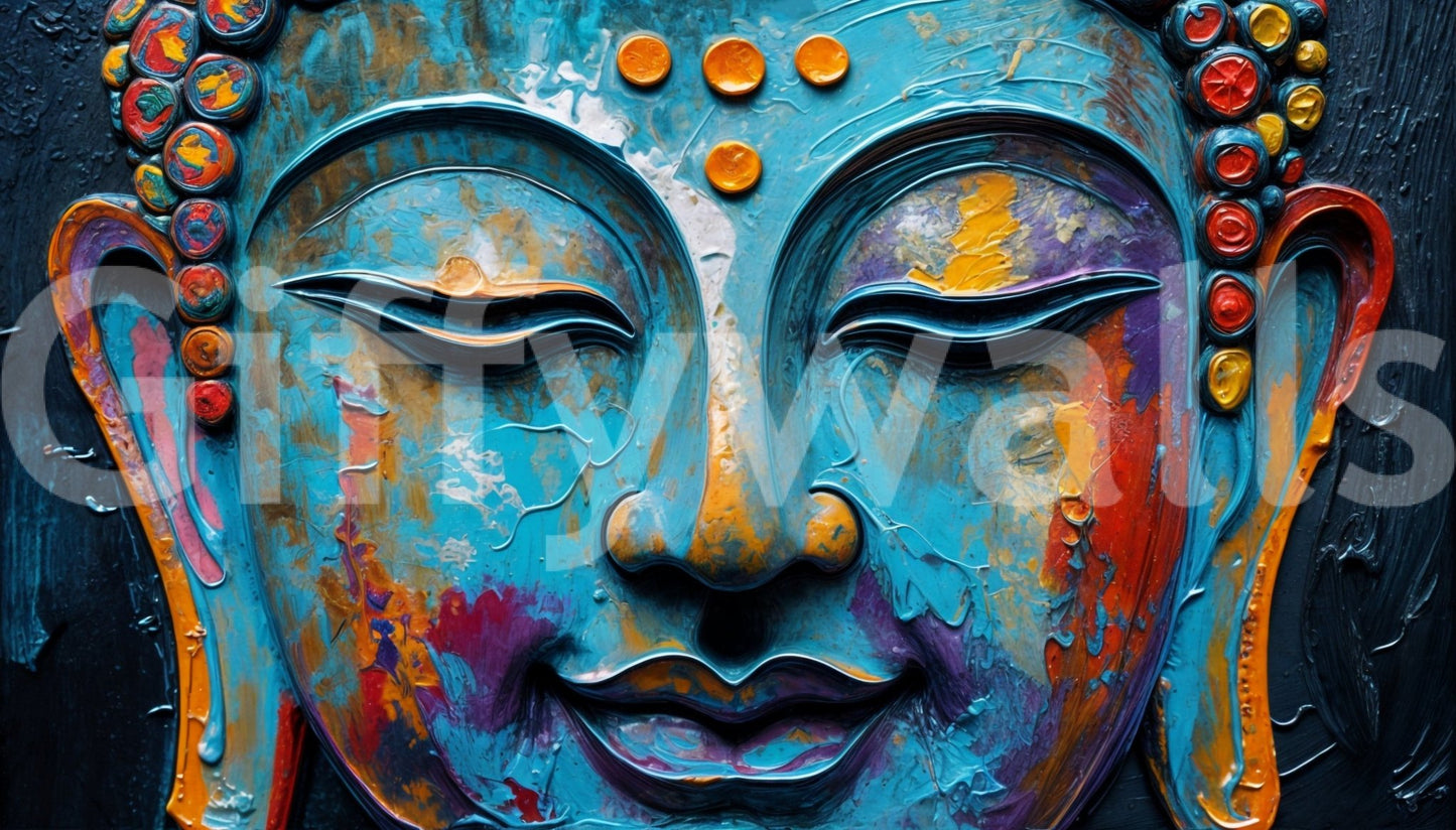 Large scale Zenith Buddha Wall Mural in an open-plan living space.