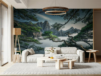 Ancient pines Zenith Peak View cloudy valley wallpaper for walls.