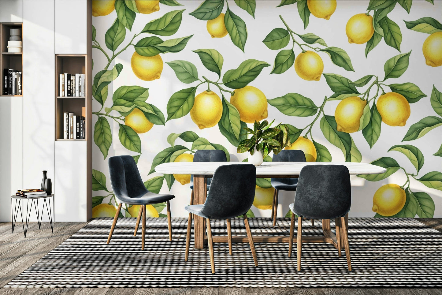 An interior with a sunny and inviting accent wall

