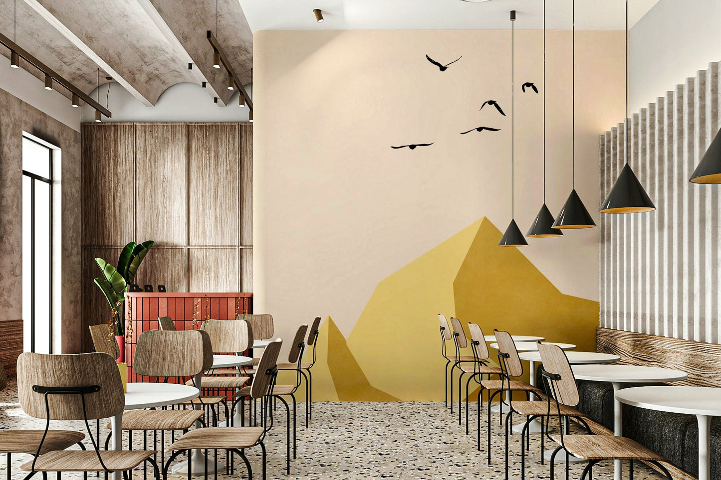 The sky might be clear blue or dramatic with clouds.
